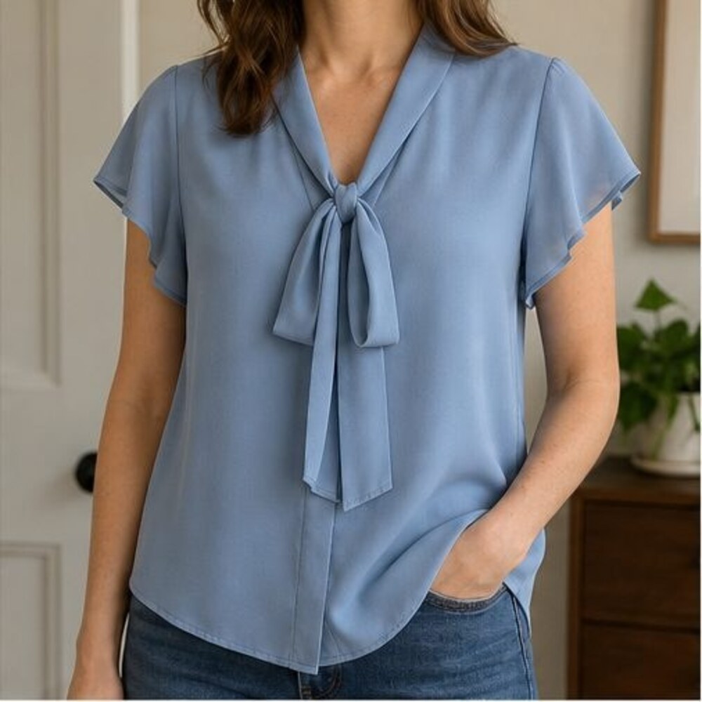 Blue V Neck Top - Picture 2 of 6